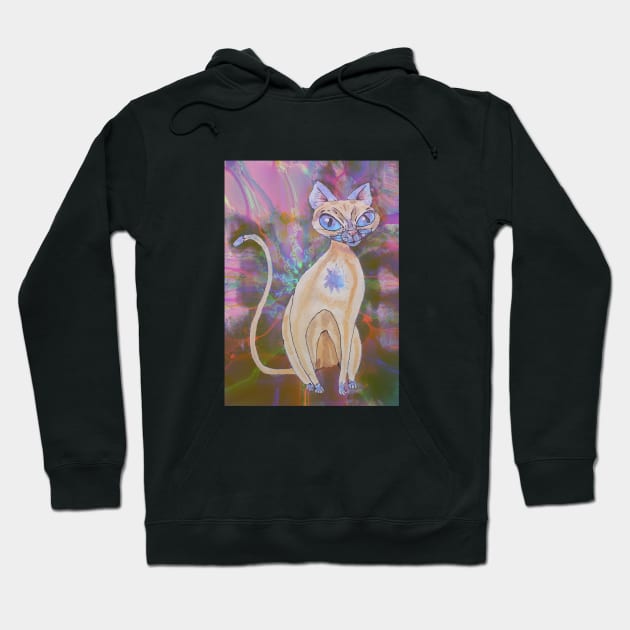 Psychedelic Cat Cartoon Hoodie by candimoonart